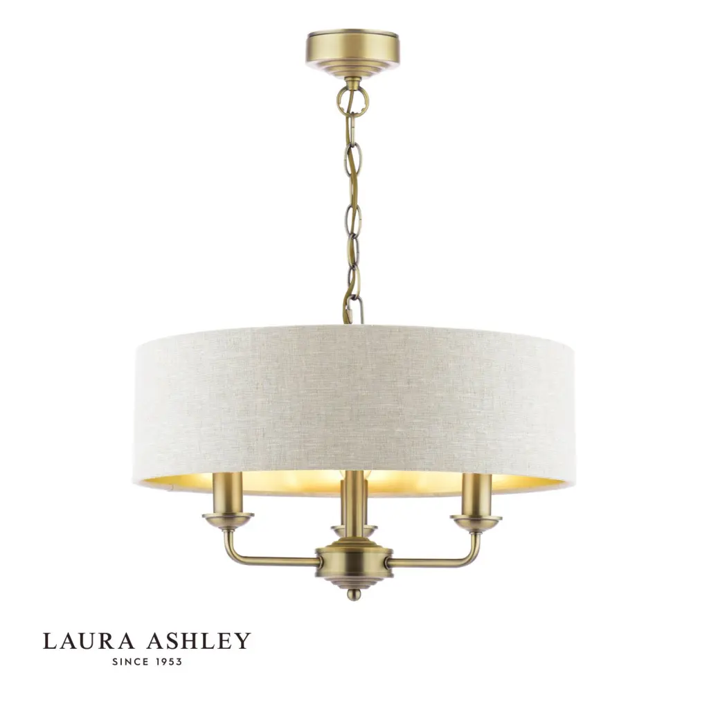 Sorrento 3 Light Antique Brass Pendant with Natural Shade