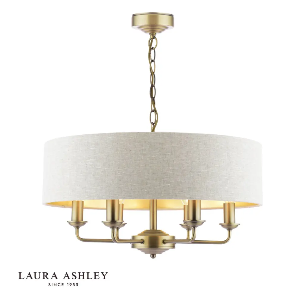 Sorrento 6 Light Antique Brass Pendant C/W Natural Shade