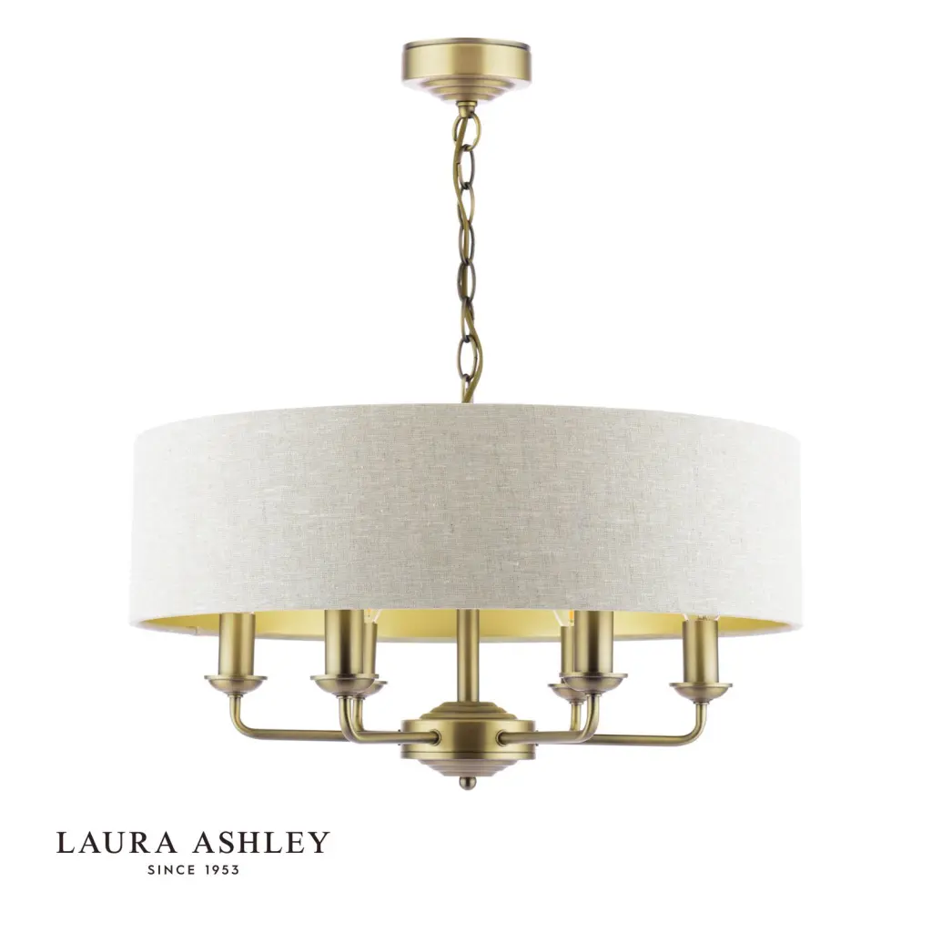 Sorrento 6 Light Antique Brass Pendant C/W Natural Shade