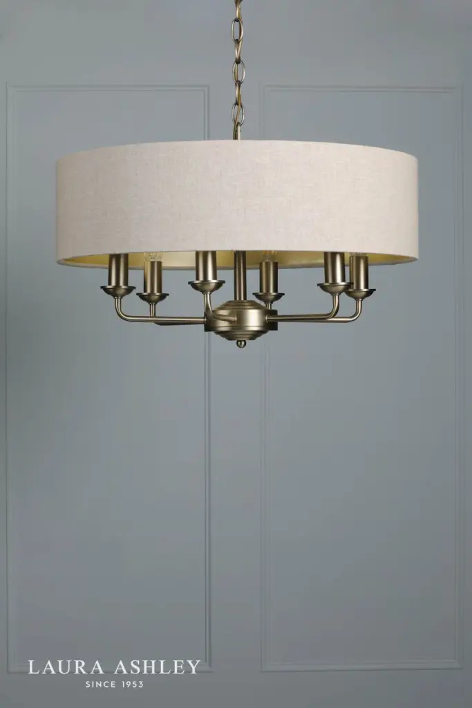 Sorrento 6 Light Antique Brass Pendant C/W Natural Shade