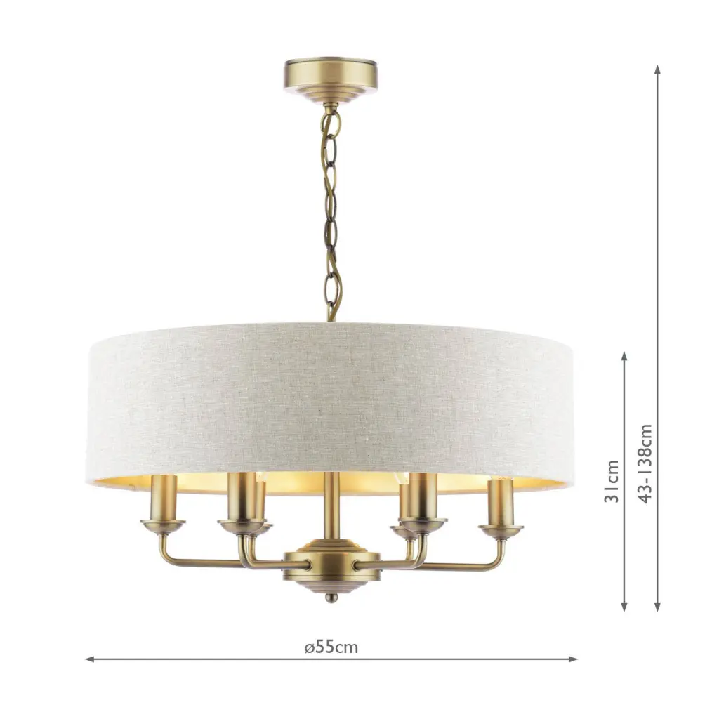 Sorrento 6 Light Antique Brass Pendant C/W Natural Shade