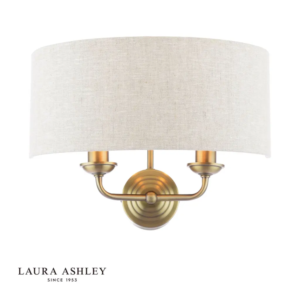 Sorrento 2 Light Antique Brass Wall Light C/W Natural Shade