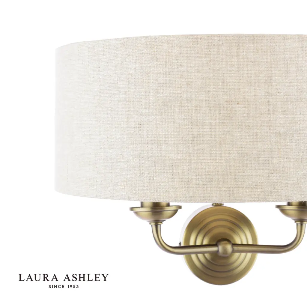 Sorrento 2 Light Antique Brass Wall Light C/W Natural Shade