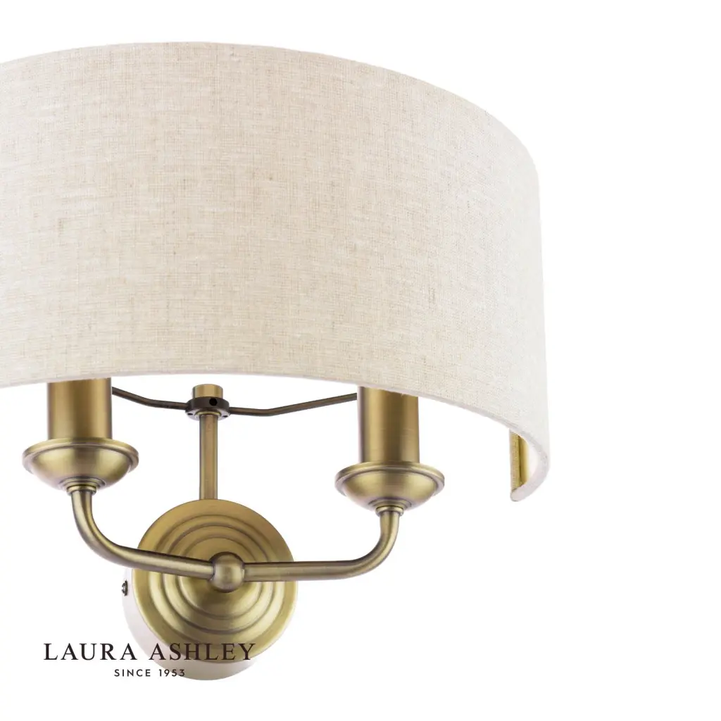 Sorrento 2 Light Antique Brass Wall Light C/W Natural Shade