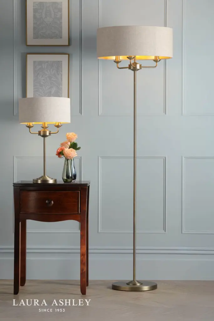 Sorrento 3 Light Table Lamp Antique Brass With Natural Shade