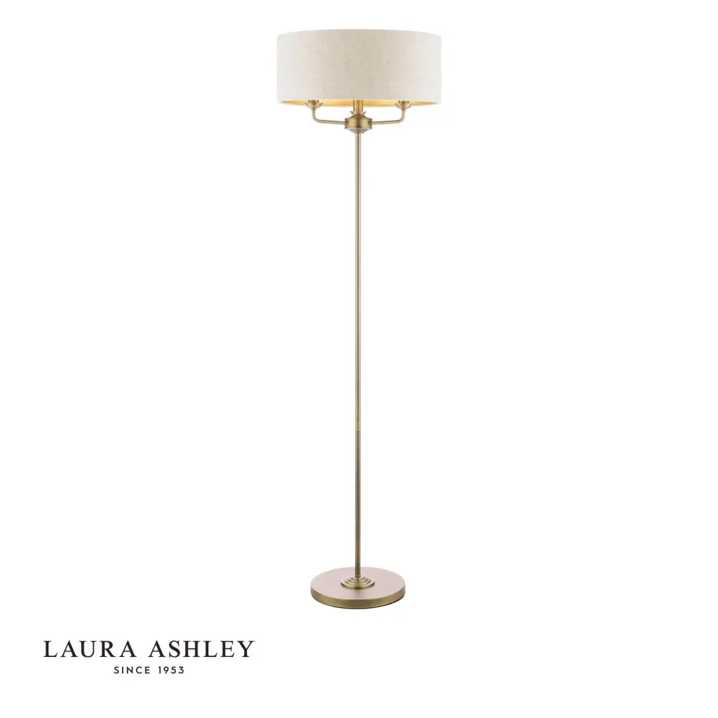 Sorrento 3 Light Antique Brass Floor Lamp With Natural Shade
