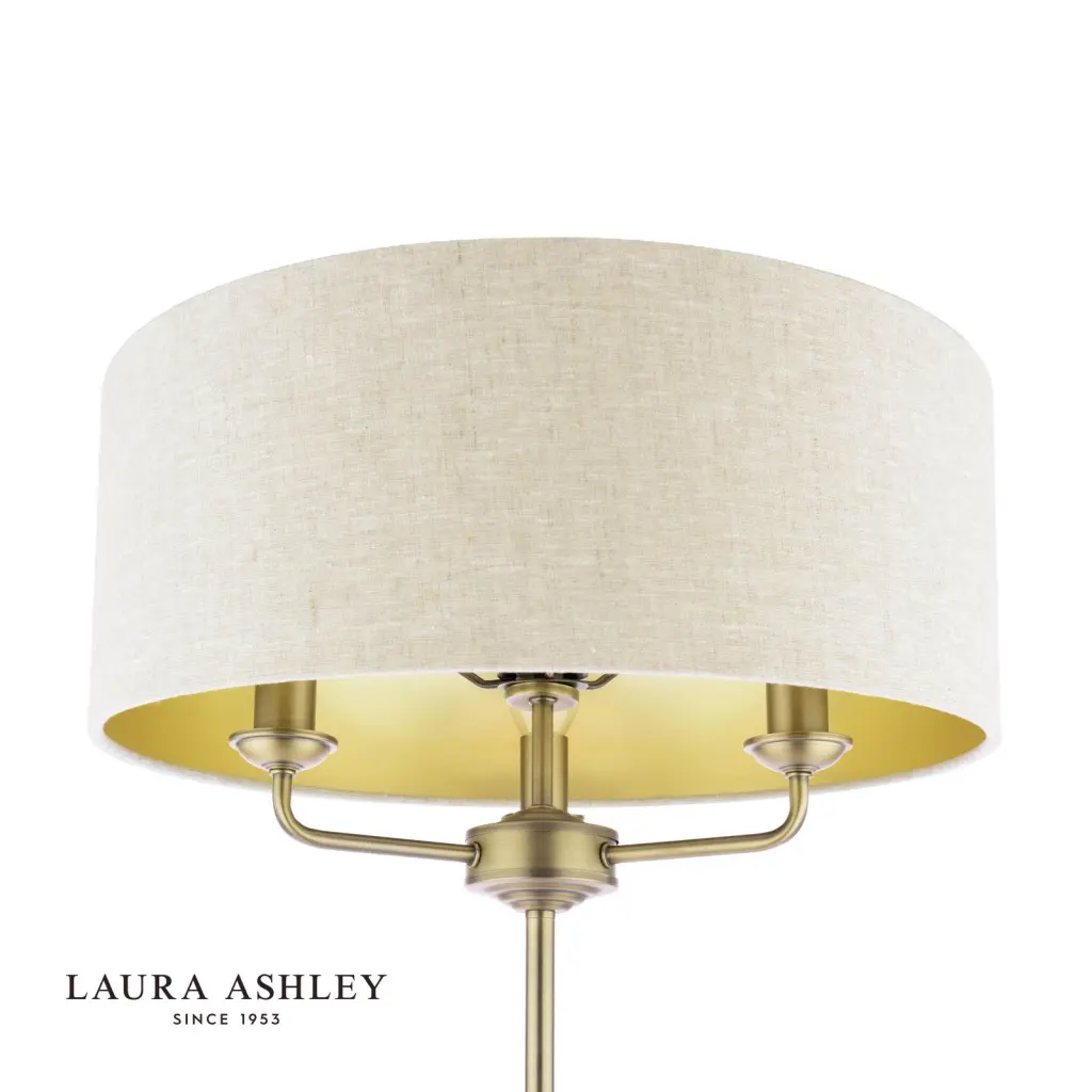 Sorrento 3 Light Antique Brass Floor Lamp With Natural Shade