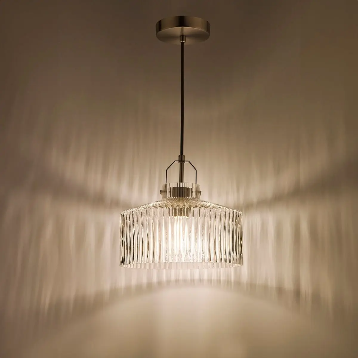 Lenka Satin Nickel & Ribbed Glass Pendant