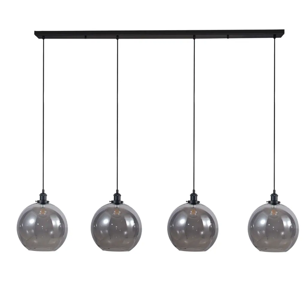 Lewis 4 Light Bar Pendant in Matt Black & Smoked Glass