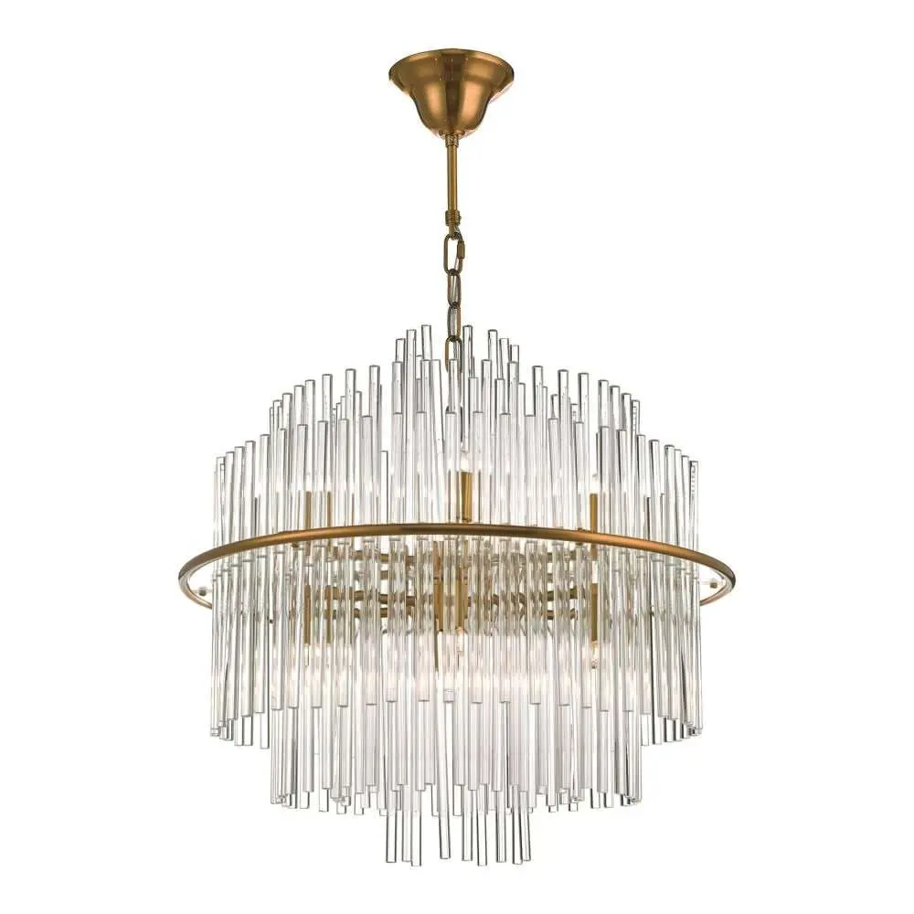 Lukas 13 Light Pendant Brushed Antique Gold & Clear Glass