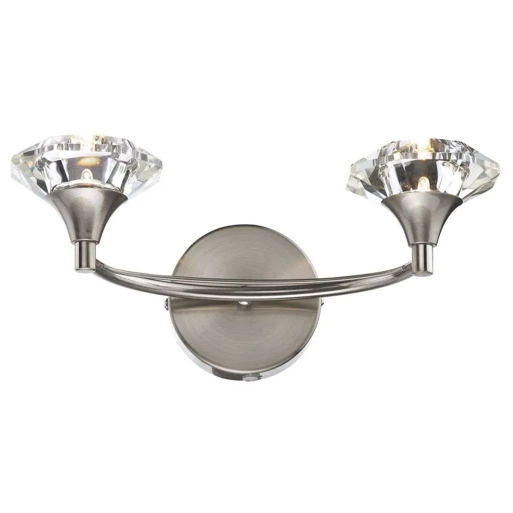 Luther Double Wall Bracket Complete With Crystal Glass Satin Chrome
