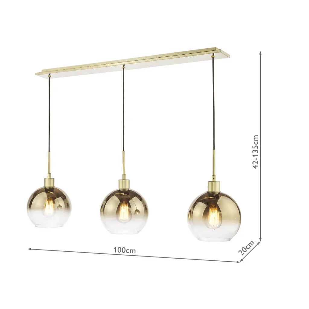 Lycia 3 Light Bar Pendant in Satin Gold with Ombre Glass