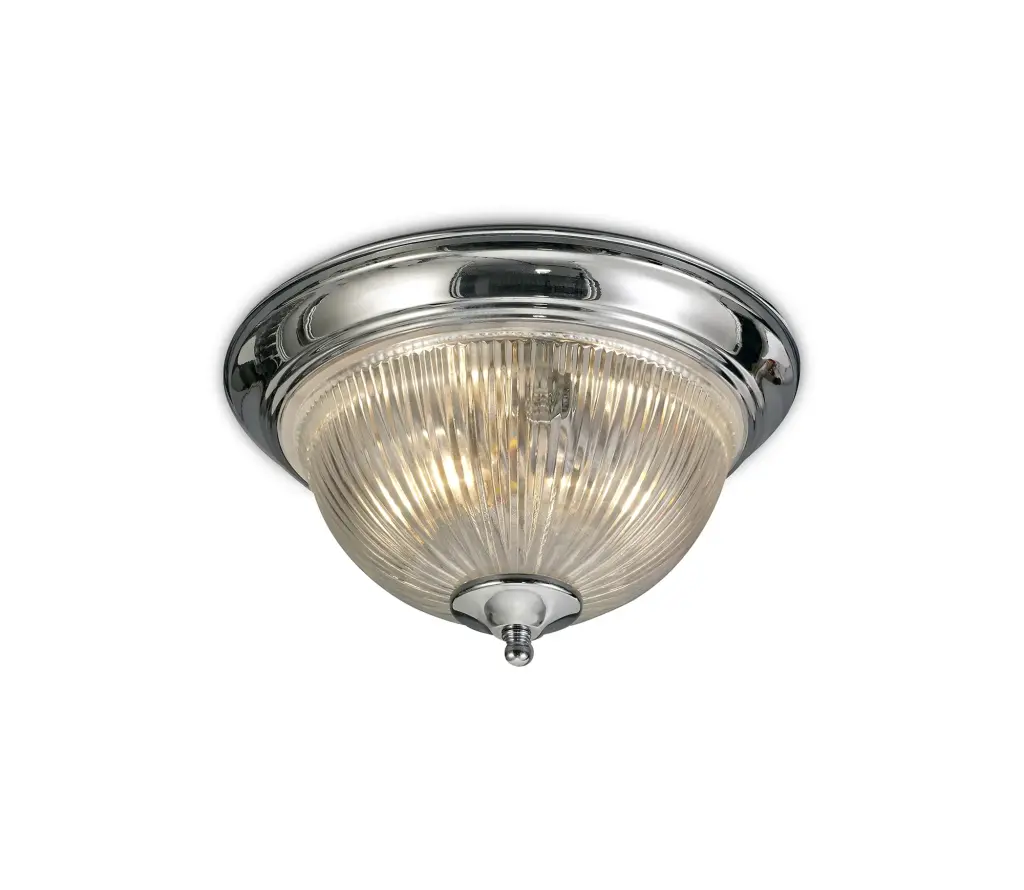 Billy Polished Chrome Flush Ceiling Light with Ribbed Glass IP44