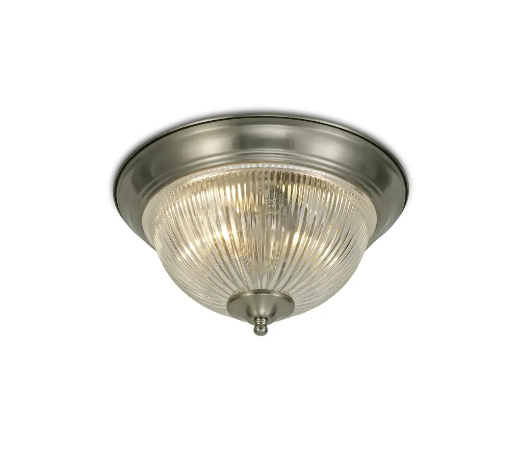 Billy Satin Chrome Flush Ceiling Light with Ribbed Glass IP44