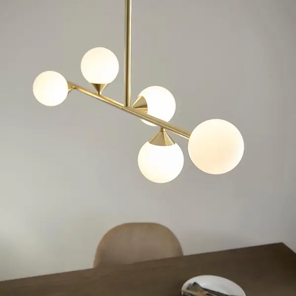Eve Brushed Brass Linear Pendant C/W Opal Shades