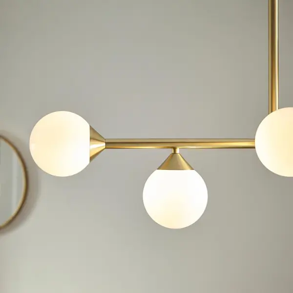 Eve Brushed Brass Linear Pendant C/W Opal Shades