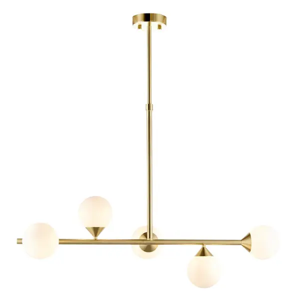 Eve Brushed Brass Linear Pendant C/W Opal Shades
