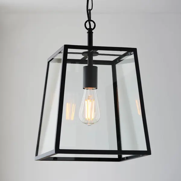 Hurst Box Style Pendant in Matt Black & Glass
