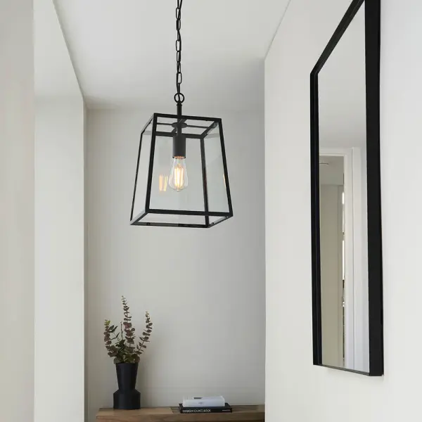 Hurst Box Style Pendant in Matt Black & Glass