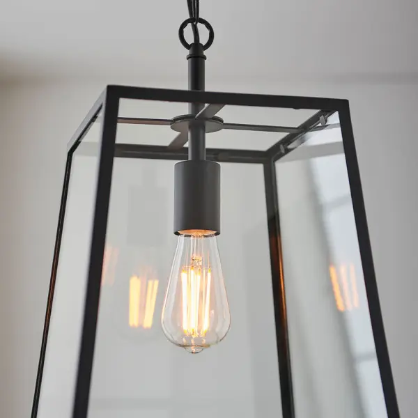 Hurst Box Style Pendant in Matt Black & Glass