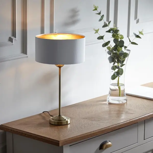 Highclere Single Table Lamp in Antique Brass C/W White Shade