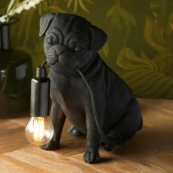 Pug Puppy Table Lamp in Black Finish