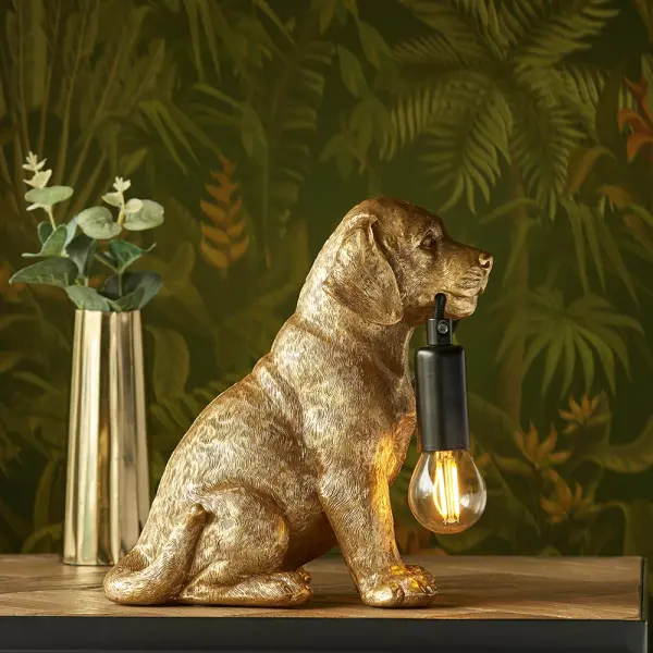 Labrador Puppy Table Lamp in Vintage Gold Finish