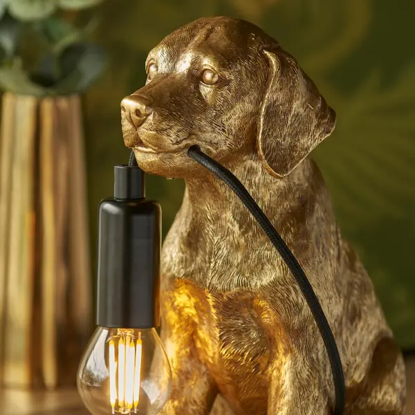 Labrador Puppy Table Lamp in Vintage Gold Finish