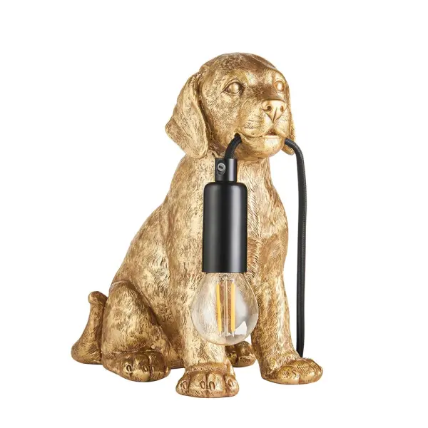 Labrador Puppy Table Lamp in Vintage Gold Finish