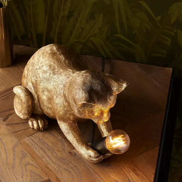 Kitten Table Lamp in Vintage Gold Finish