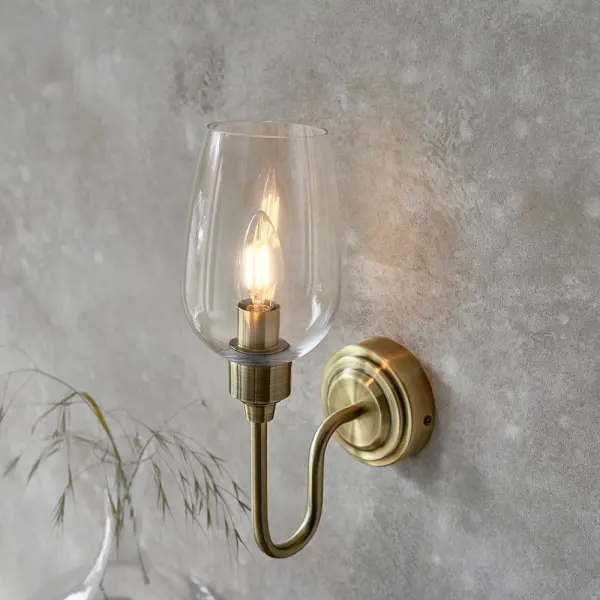 Pure Wall Light in Antique Brass & Clear Glass