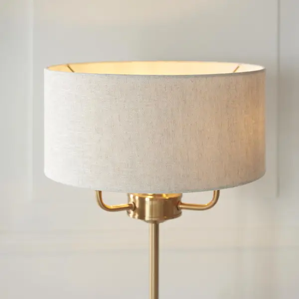 Highclere 3 Light Table Lamp in Brass C/W Natural Shade