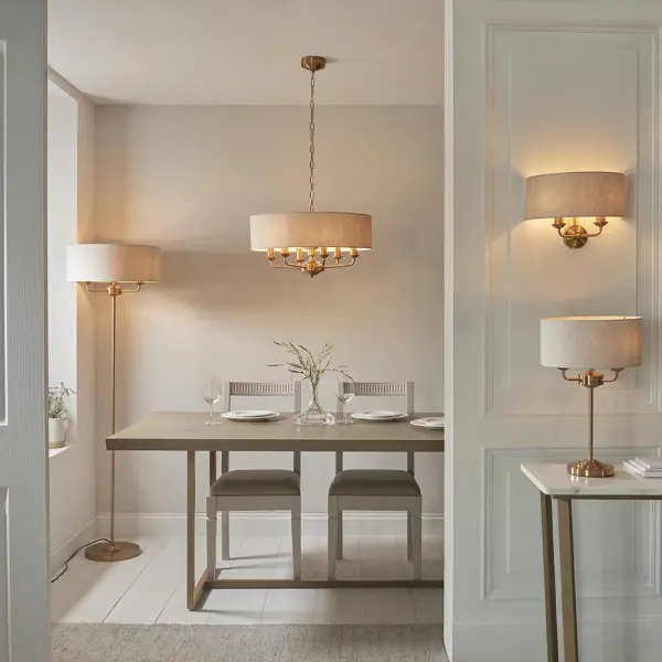 Highclere 3 Light Table Lamp in Brass C/W Natural Shade