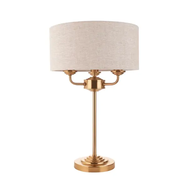 Highclere 3 Light Table Lamp in Brass C/W Natural Shade