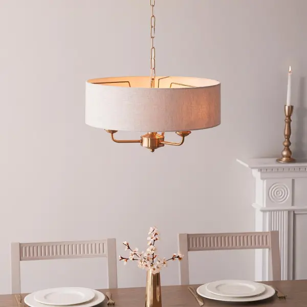 Highclere 3 Light Pendant in Brass C/W Natural Shade