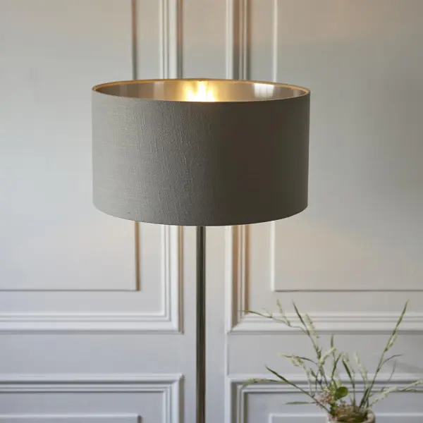 Highclere Single Floor Lamp in Bright Nickel with Charcoal Shade