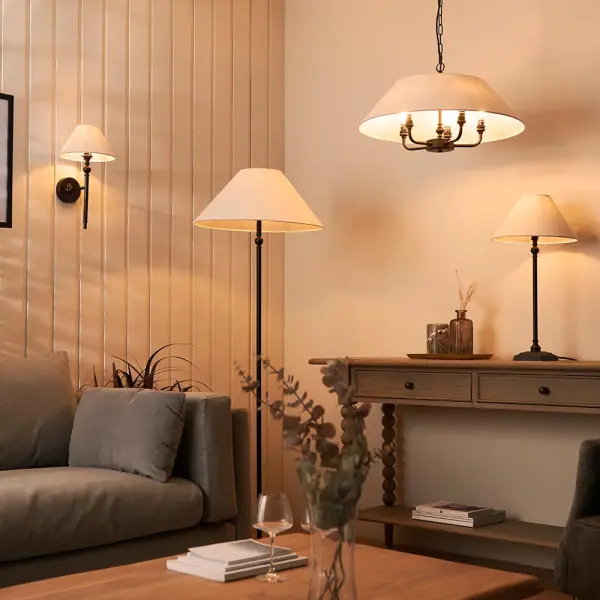 Lille 5 Light Matt Black Pendant with Drum Shade