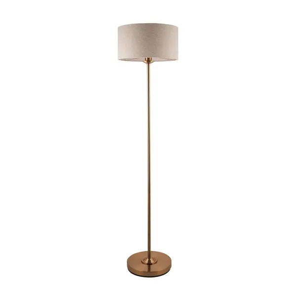 Highclere Single Floor Lamp in Brass C/W Natural Shade