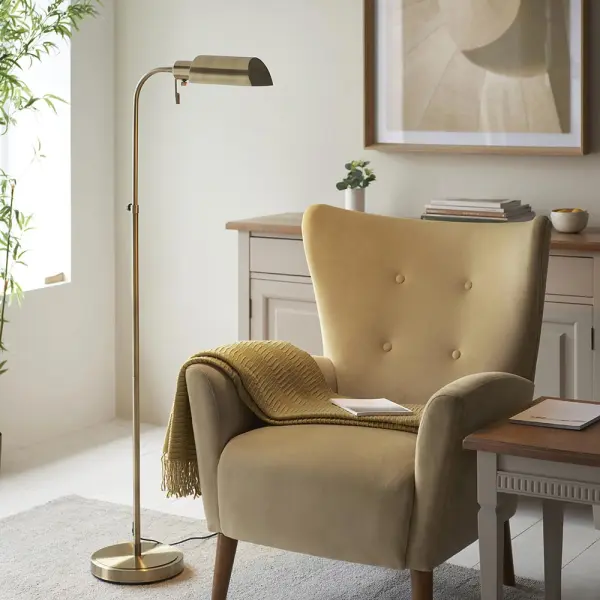 Pharmacy Antique Brass Floor Lamp with Brass Shade
