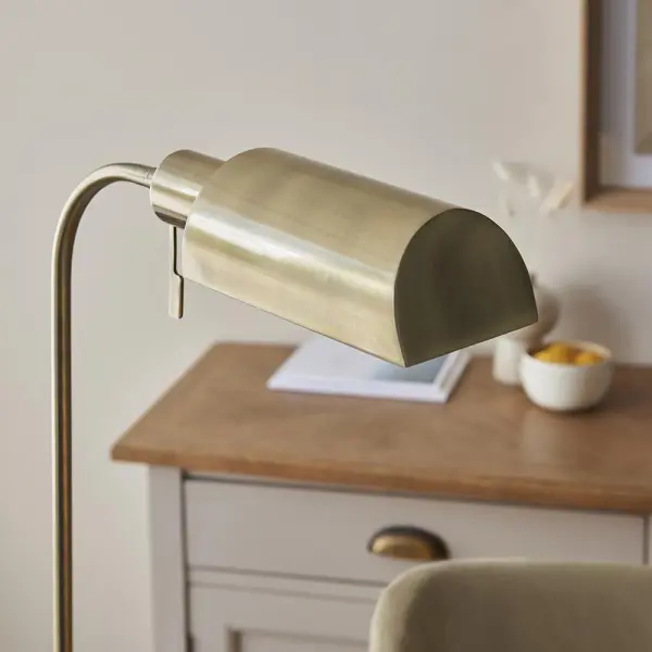 Pharmacy Antique Brass Floor Lamp with Brass Shade