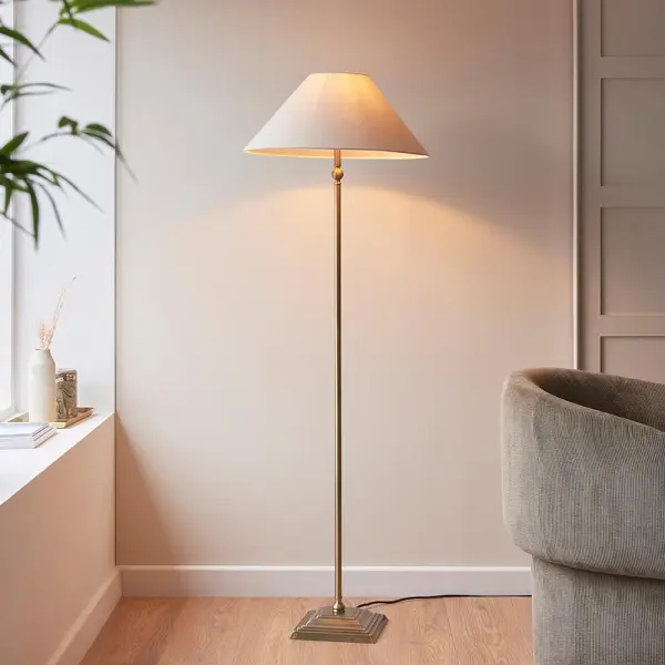 Lille Antique Brass Floor Lamp C/W Shade