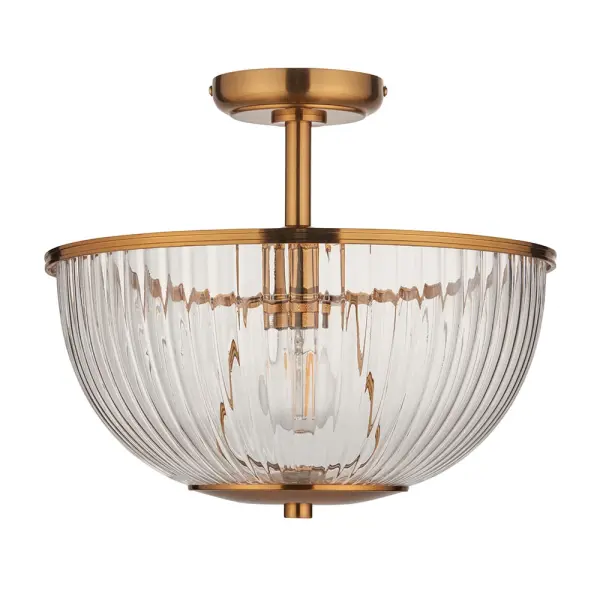 Somerset Upturned Flush Fitting in Brass with Ribbed Glass