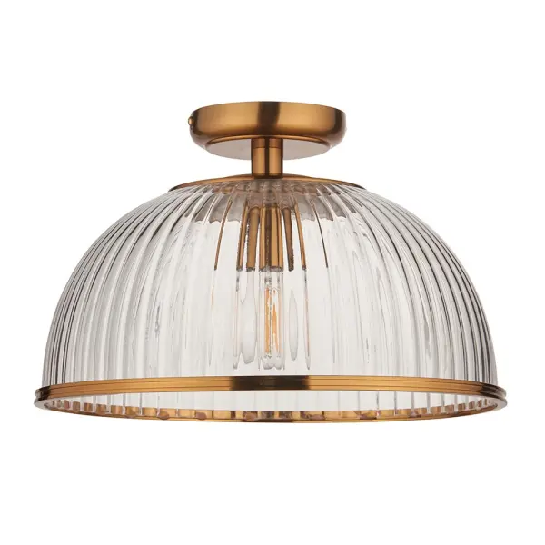 Somerset Downturned Flush Fitting in Brass with Ribbed Glass
