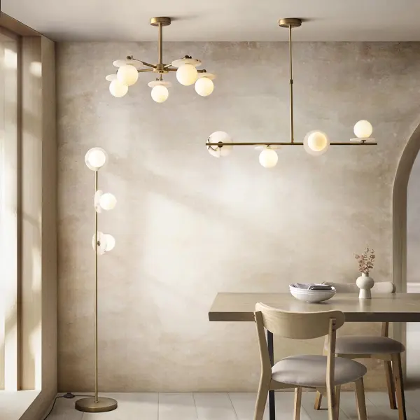 Cerchio Brass Floor Lamp with Opal Glass Shades
