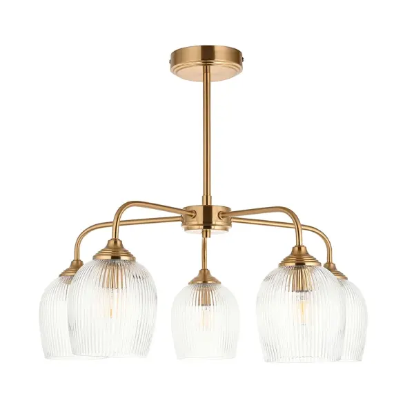 Ashcroft 5 Light Semi Flush with Ribbed Glass Shades