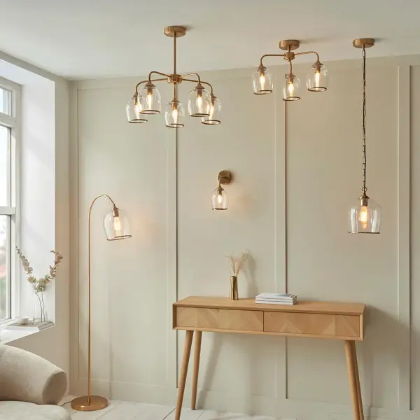 Ashcroft Brass Floor Lamp with Clear Glass Shade
