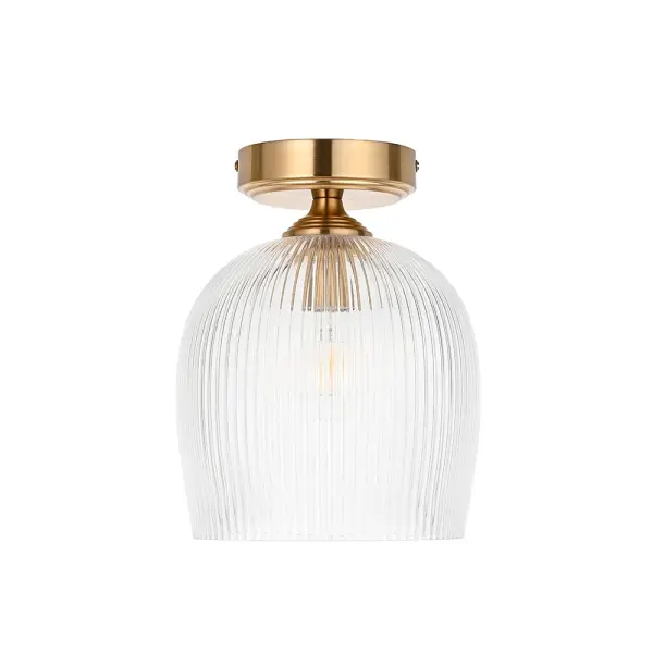Ashcroft Brass Flush Fitting with Ribbed Glass Shade