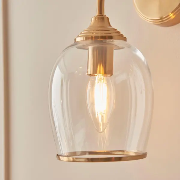 Ashcroft Brass Wall Fitting with Clear Glass Shade