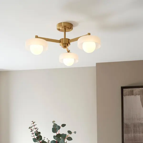Boss 3 Light Semi Flush Fitting in Brushed Brass