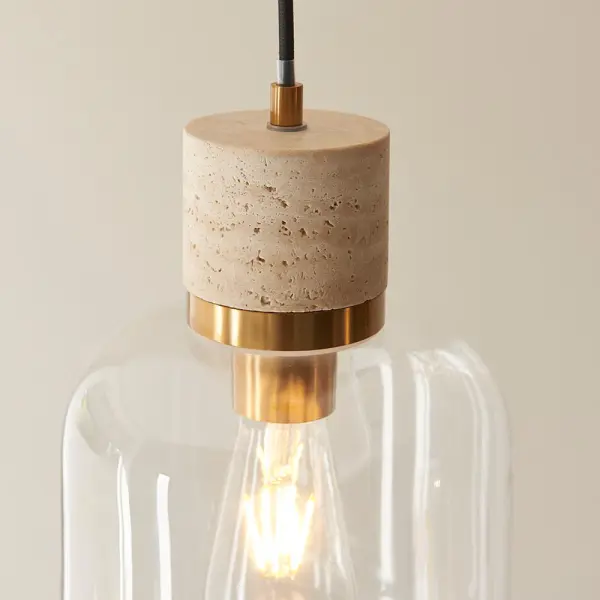 Travi Natural Travertime Stone Pendant C/W Clear Glass